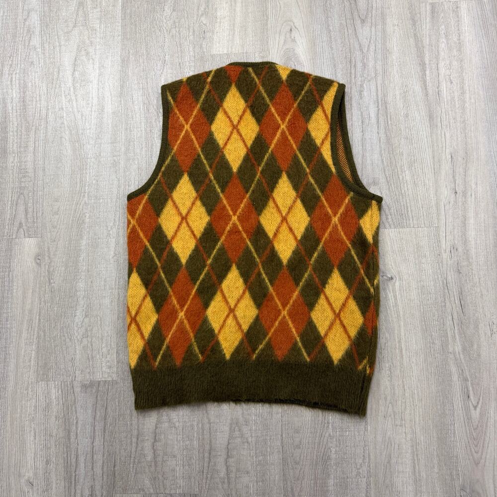 Vintage Sears Kings Road Sweater Vest Men's Medium 60s Argyle Mohair Kurt Cobain - Picture 5 of 7